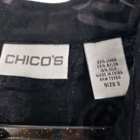 Chicos 0 Linen Silk Shirt Artsy Oversized Black Button Front Womens Size XS - Picture 4 of 10